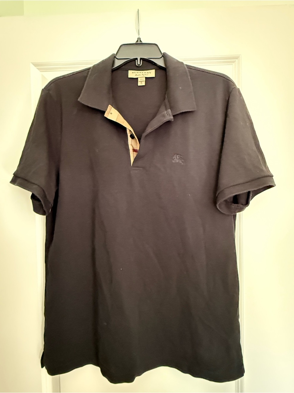 Burberry Black Polo with Signature Beige Check Trim